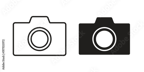 Photo Camera icon set, collection of icon in editable strokes and flat versions