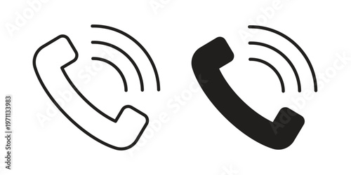 Phone call icon set, collection of icon in editable strokes and flat versions