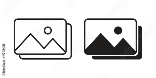 Picture icon set, collection of icon in editable strokes and flat versions