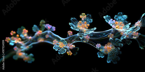 Abstract Glowing Molecular Structure with Colorful Particle Connections