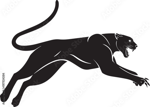 Aggressive Jumping Panther Silhouette Vector Logo Isolated on White Background
