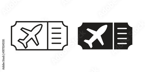 Plane Ticket icon set, collection of icon in editable strokes and flat versions