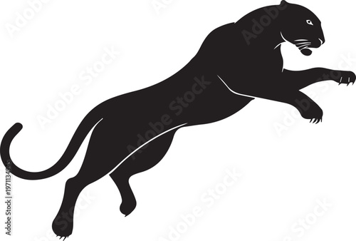 Aggressive Jumping Panther Silhouette Vector Logo Isolated on White Background