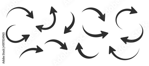 Set of black curved and straight arrows indicating different directions and movements.