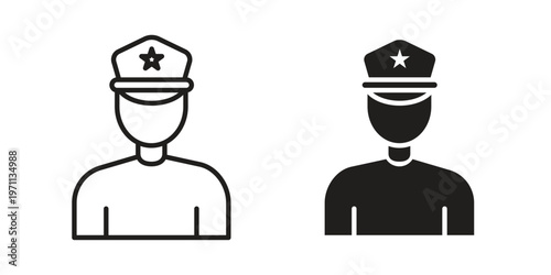Police icon set, collection of icon in editable strokes and flat versions