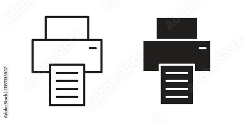 Print button icon set, collection of icon in editable strokes and flat versions