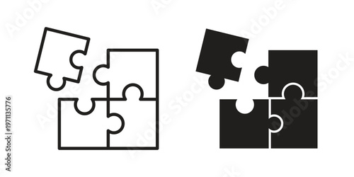Puzzle piece icon set, collection of icon in editable strokes and flat versions