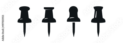 Push pin icon set. thumbtack, pin, map pin, stationery, office supply, bulletin board, marker. line, flat and colored vector icon set.