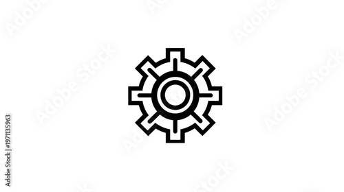 Black Outline Gear Icon for Settings and Options. Simple Vector Cogwheel Symbol for Mechanical Process or Engineering Concept.