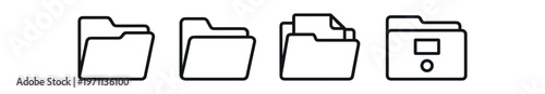Folder icon set. folder, file folder, directory, archive, documents, open folder. organization, storage, office, files, paperwork. line and flat vector illustration.
