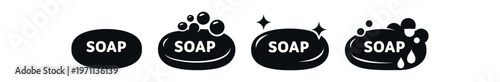 Soap icon set. bubble, lather, bath, hygiene, wash, cleansing, bar soap, liquid soap. line, flat and colored vector icon set.