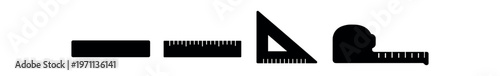 Measuring tools icon set. ruler, tape measure, set square, scale, measurement, geometry, construction, drafting. line and flat vector illustration.
