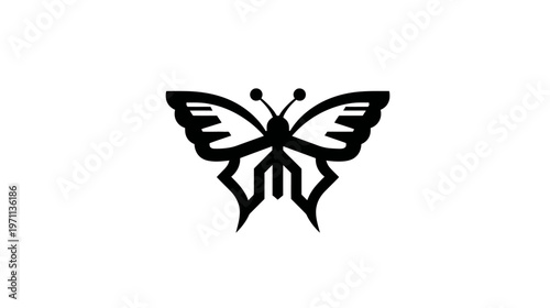 Elegant Black Butterfly Silhouette Line Art Vector Illustration. Minimalist Graphic Design Element Isolated on White Background.