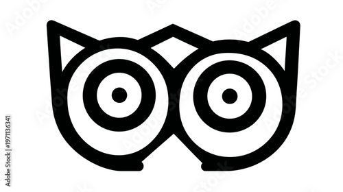 Minimalist Owl Eyes Vector Icon. Simple black and white graphic design of two large circular eyes, symbolizing wisdom or smart vision.