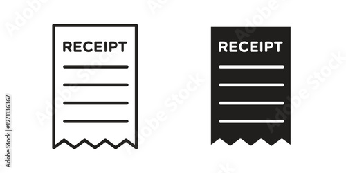 Receipt icon set, collection of icon in editable strokes and flat versions