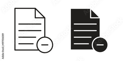 Remove document icon set, collection of icon in editable strokes and flat versions