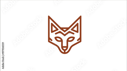 Minimalist geometric line art illustration of a fox head. Modern abstract animal logo design concept on white background.