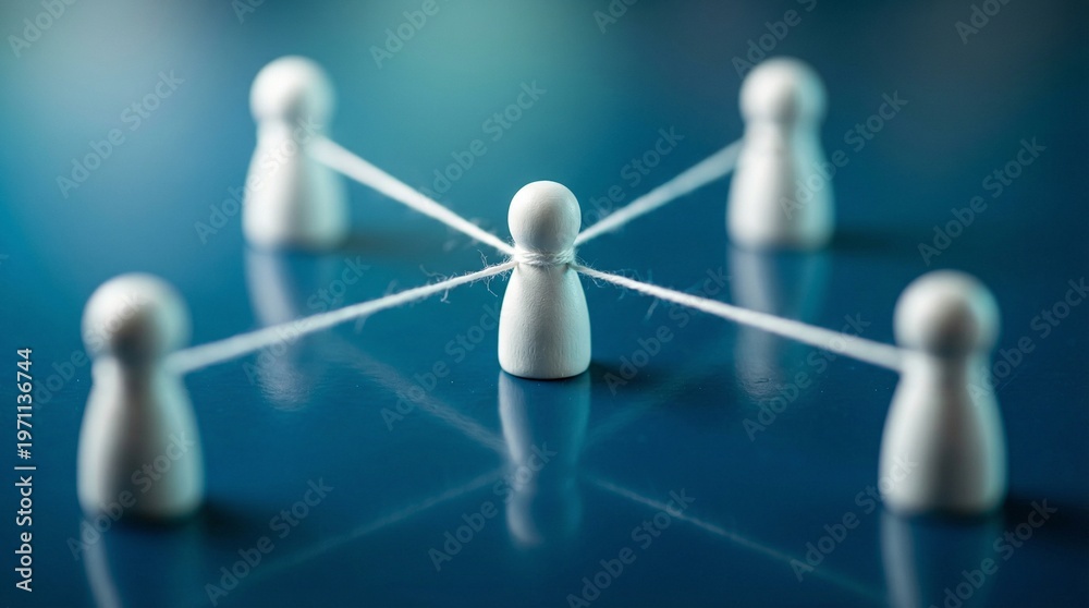 Obraz premium Digital Network Connections: Visualizing interconnectedness, this image showcases a central figure linked to others, representing unity and collaboration in a digital environment. 