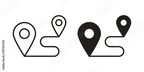 Route icon set, collection of icon in editable strokes and flat versions