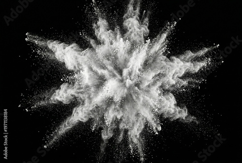 Radial white powder star explosion on black background