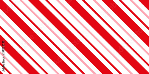 Candy cane Christmas background, peppermint diagonal stripes print seamless pattern