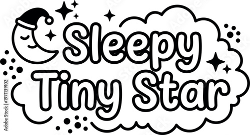 Sleepy tiny star moon with sleeping cap and stars line art vector