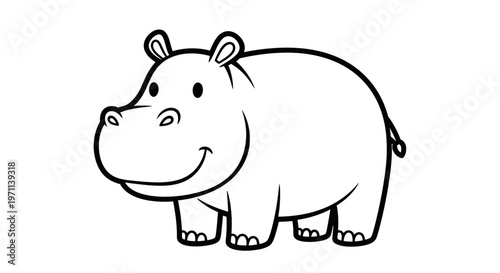 A cheerful cartoon hippopotamus standing with a friendly smile on its face showcasing its adorable features in a cute and playful stance.