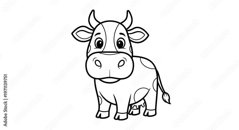 Obraz premium Adorable cartoon bovine creature a friendly farm animal depiction in outline perfect for educational resources children's books and playful agricultural themes conveying warmth and rural charm with it