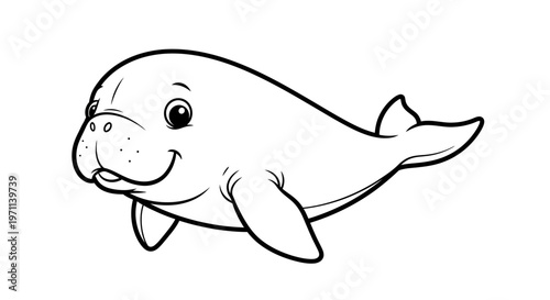 Charming Cartoon Beluga Whale Illustration Adorable Marine Mammal Character with Friendly Expression Perfect for Children's Educational Content and Whimsical Designs Depicting Arctic Sea Life Joyfully