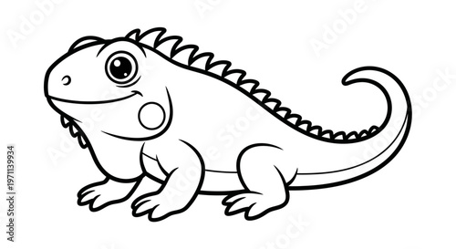 A cartoon Komodo dragon with a smiling face and spiky scales looking happy and friendly a popular Indonesian lizard species.