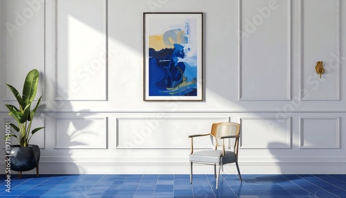 Elegant Interior Design - Art, Chair, and Plant in a Bright Room.