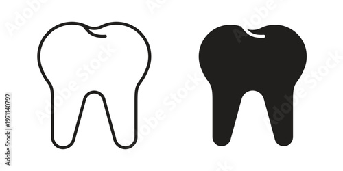 Tooth icon set, collection of icon in editable strokes and flat versions