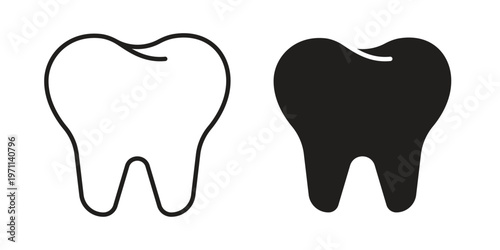 Tooth icon set, collection of icon in editable strokes and flat versions