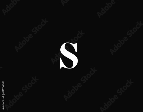 Stylized white uppercase serif letter S on black background. Elegant typographic design, classic initial, monogram concept.
