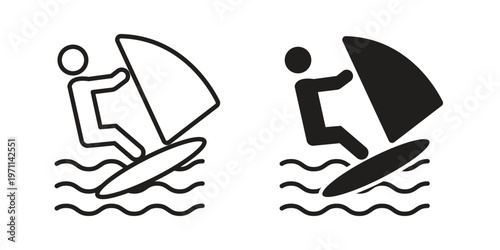 Windsurf icon set, collection of icon in editable strokes and flat versions