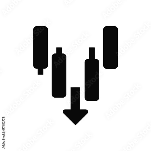 Economic downturn icon showing falling stock market with a downward arrow, symbolizing financial decline, loss, and recession.
