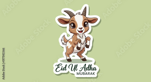 Cute Goat Illustration Celebrating Eid Ul Adha Mubarak with Text and Festive Elements