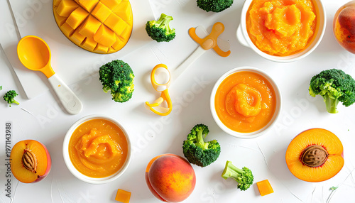 Healthy Homemade Baby Food Puree with Fresh Fruits and Vegetables