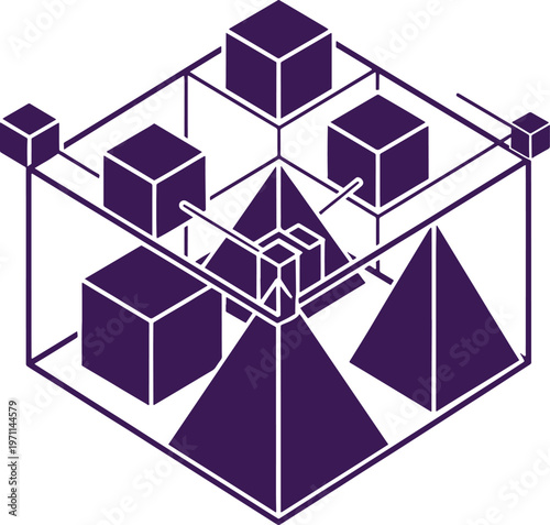 Isometric of whisk with cubes and pyramids in purple color whisker whiskers
