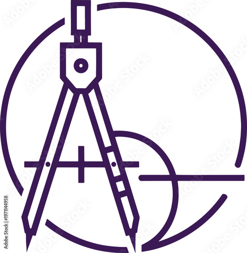 Purple compass and ruler with geometric shapes and compass points