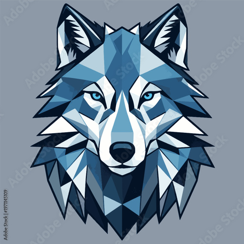Blue symmetrical geometric wolf head portrait

 Detailed blue symmetrical geometric wolf head portrait with subtle textures and a focused calm gaze