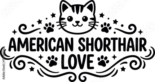 American shorthair love with cat face paw prints and stars vector art