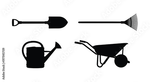 garden tools and wheelbarrow