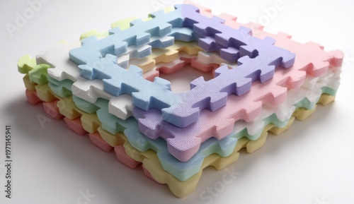 Wallpaper Mural Colorful interlocking foam puzzle pieces in pastel shades with smooth texture and soft material for children's play and learning Torontodigital.ca