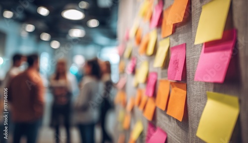 Wallpaper Mural Colorful sticky notes with handwritten messages on a textured office wall, vibrant pink yellow orange and purple notes with textured paper surface Torontodigital.ca