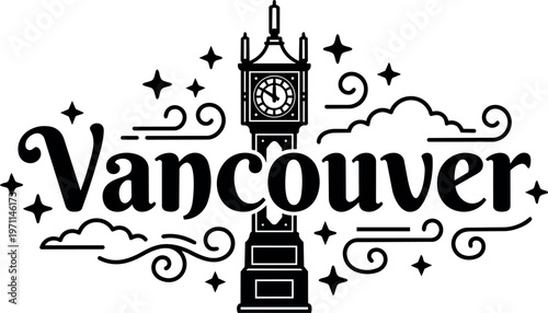 Vancouver steam clock with decorative stars and swirls
