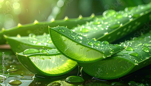 Fresh Aloe Vera Slices with Water Drops, Natural Skincare Ingredient