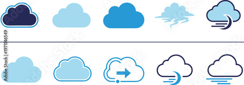 Cloud Weather Icon Set Vector Illustration with Wind, Fog, Storm and Cloud Symbols for Forecast App and UI Design Collection