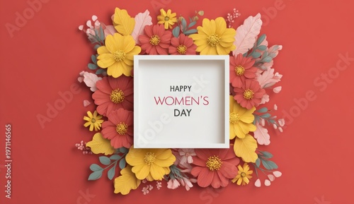 Wallpaper Mural Decorative women's day frame featuring colorful paper flowers and a central message for celebration Torontodigital.ca