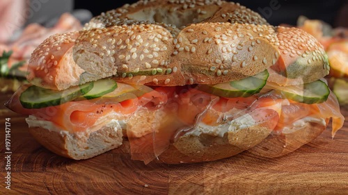 Delicious Smoked Salmon Bagel Sandwich Preparation.
